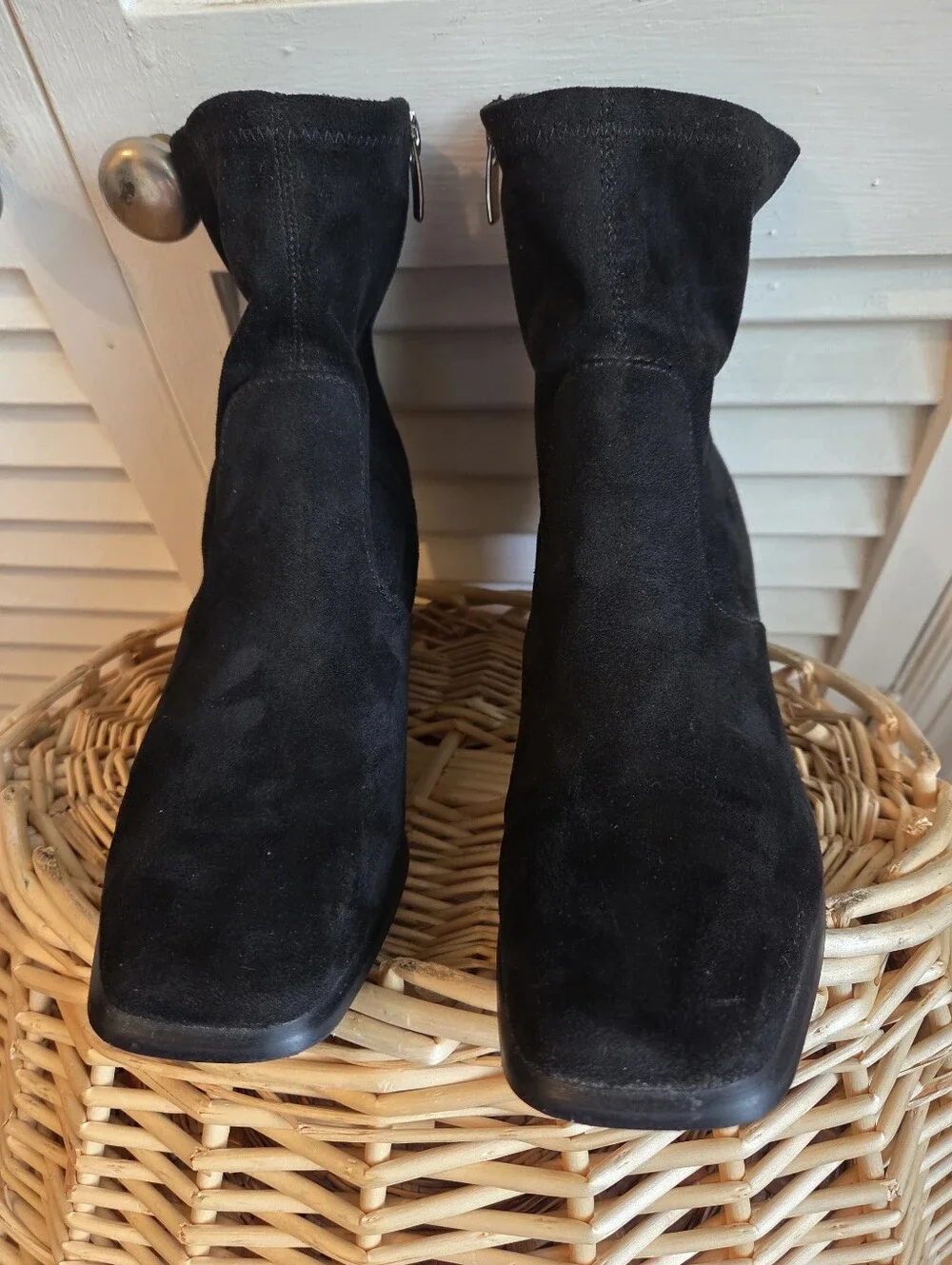 New Marc Fisher Womens Suede Look Short Ankle Boots 7.5 BLACK Block Heel $98